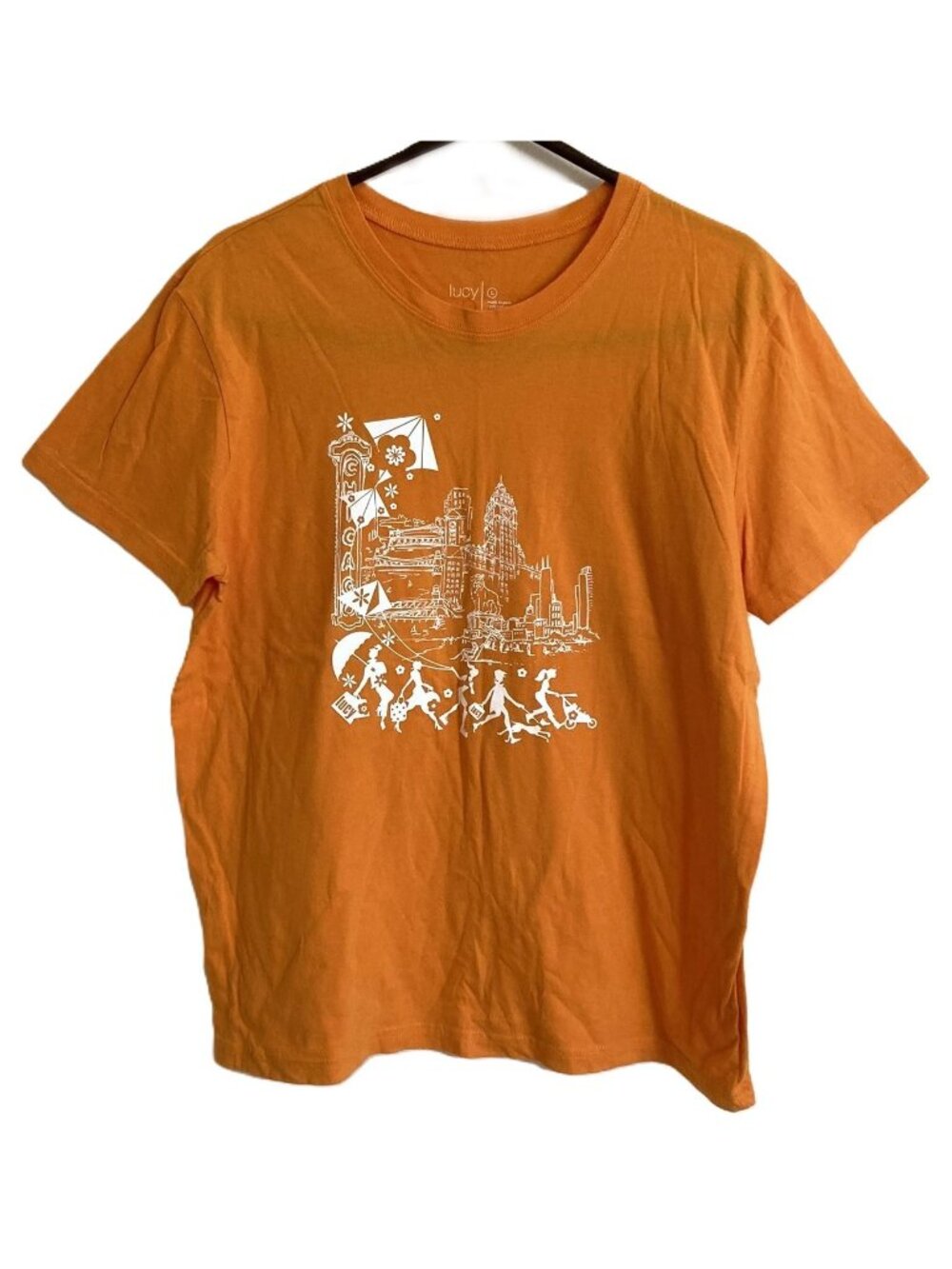 Lucy Women's Chicago Scene 100% Cotton Orange Short Sleeve T-Shirt Size Large